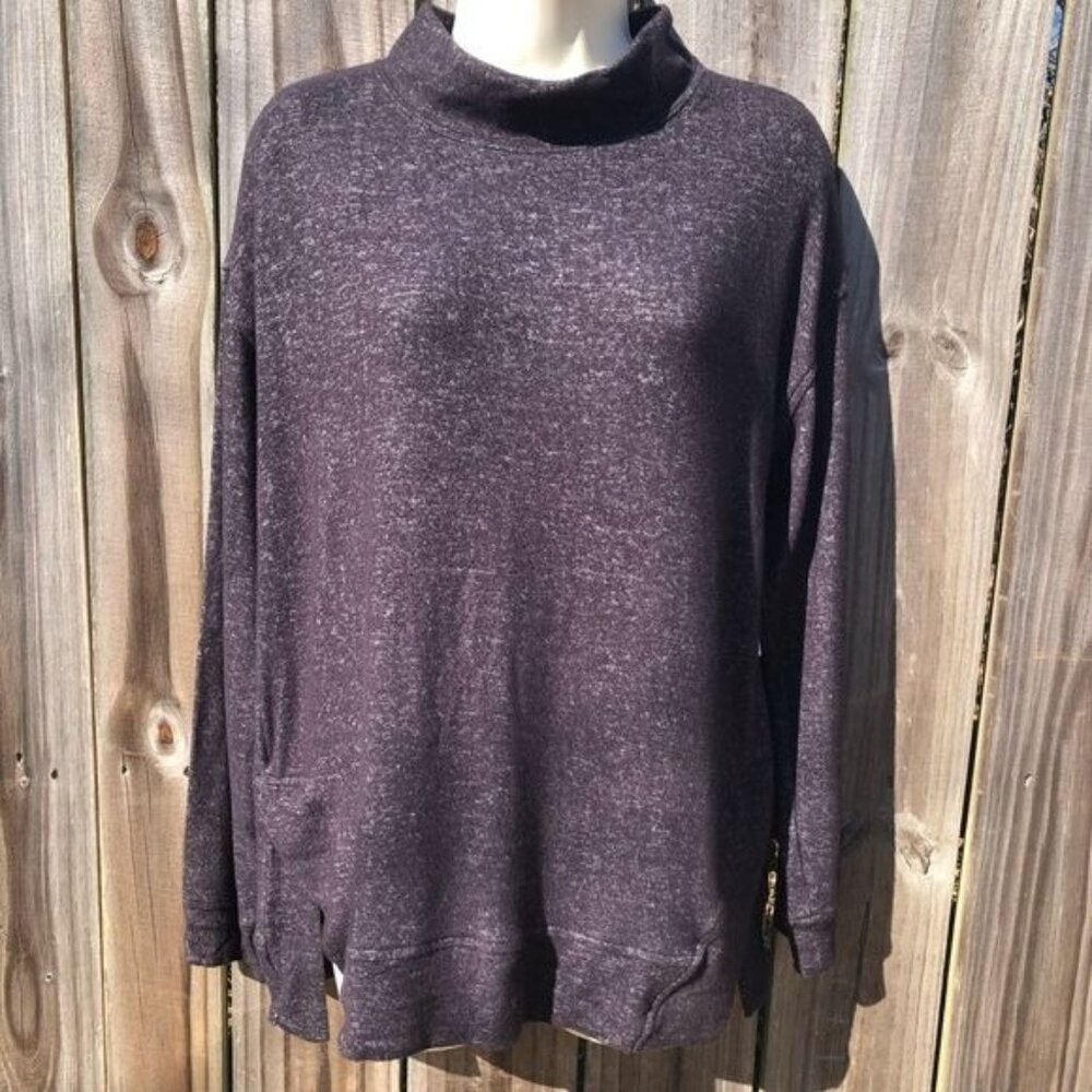 NWT A.N.A Medium Mock Neck Sweater Top Long Sleeve Gray Slit Soft Turtleneck